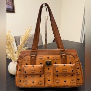 MCM Tan Cognac Visetos Monogram Shoulder Bag